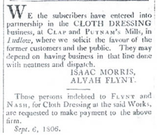 A third advertisement for wool carding at the Ludlow mills in 1806